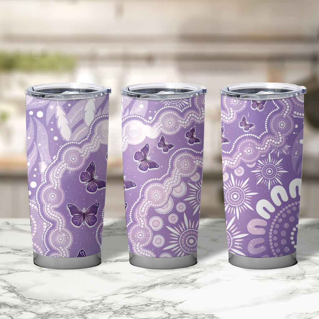 Australia Epilepsy Support Tumbler Cup Purple Butterflies Aboriginal