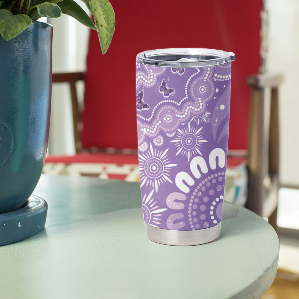 Australia Epilepsy Support Tumbler Cup Purple Butterflies Aboriginal