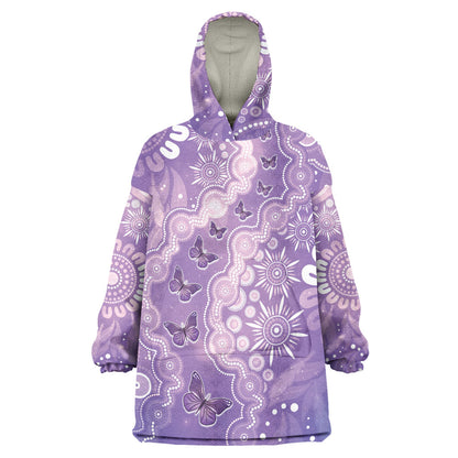 Australia Epilepsy Support Wearable Blanket Hoodie Purple Butterflies Aboriginal