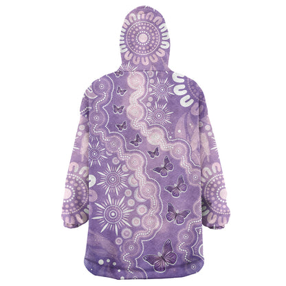 Australia Epilepsy Support Wearable Blanket Hoodie Purple Butterflies Aboriginal