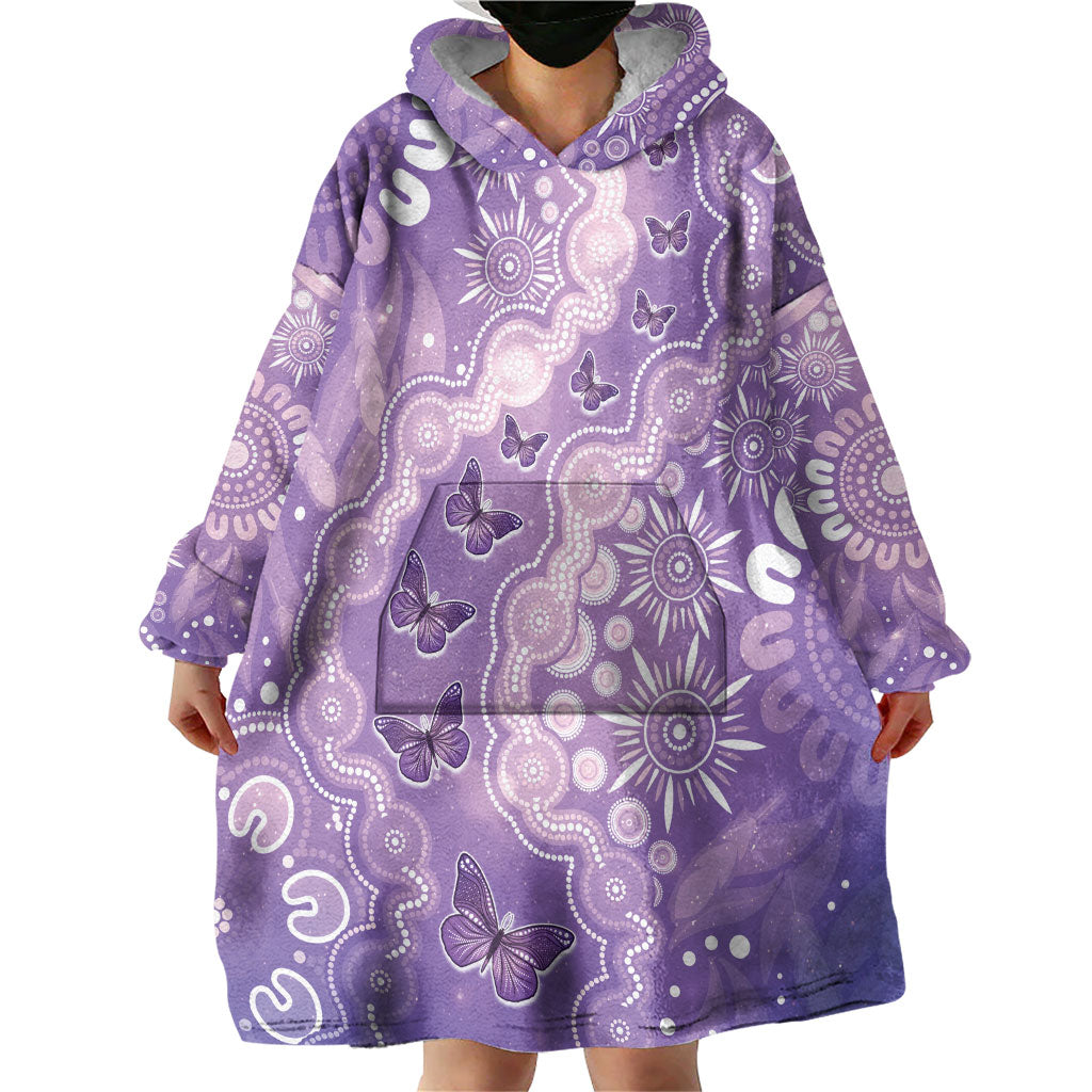 Australia Epilepsy Support Wearable Blanket Hoodie Purple Butterflies Aboriginal