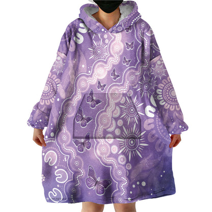 Australia Epilepsy Support Wearable Blanket Hoodie Purple Butterflies Aboriginal