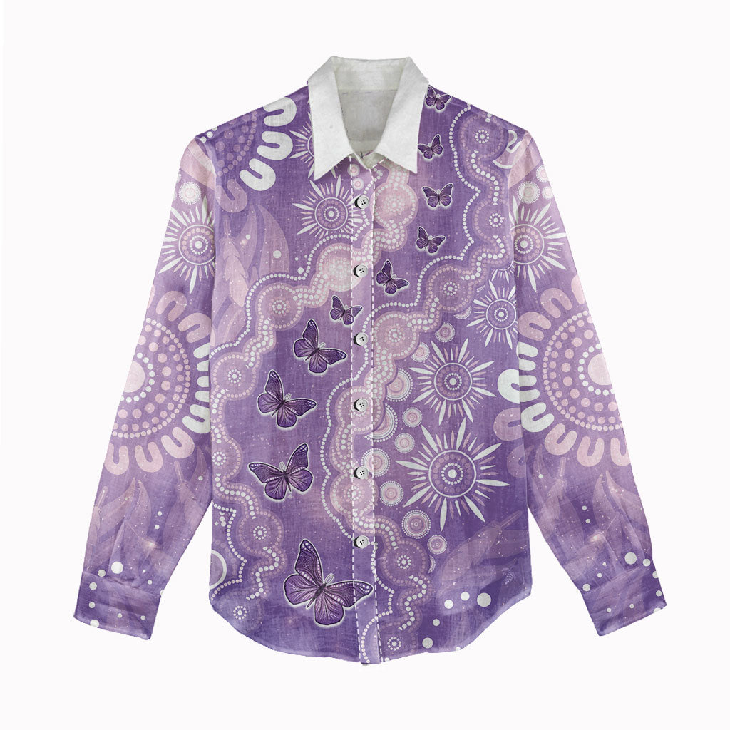 Australia Epilepsy Support Women Casual Shirt Purple Butterflies Aboriginal