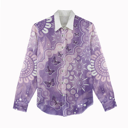 Australia Epilepsy Support Women Casual Shirt Purple Butterflies Aboriginal
