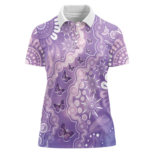 Australia Epilepsy Support Women Polo Shirt Purple Butterflies Aboriginal
