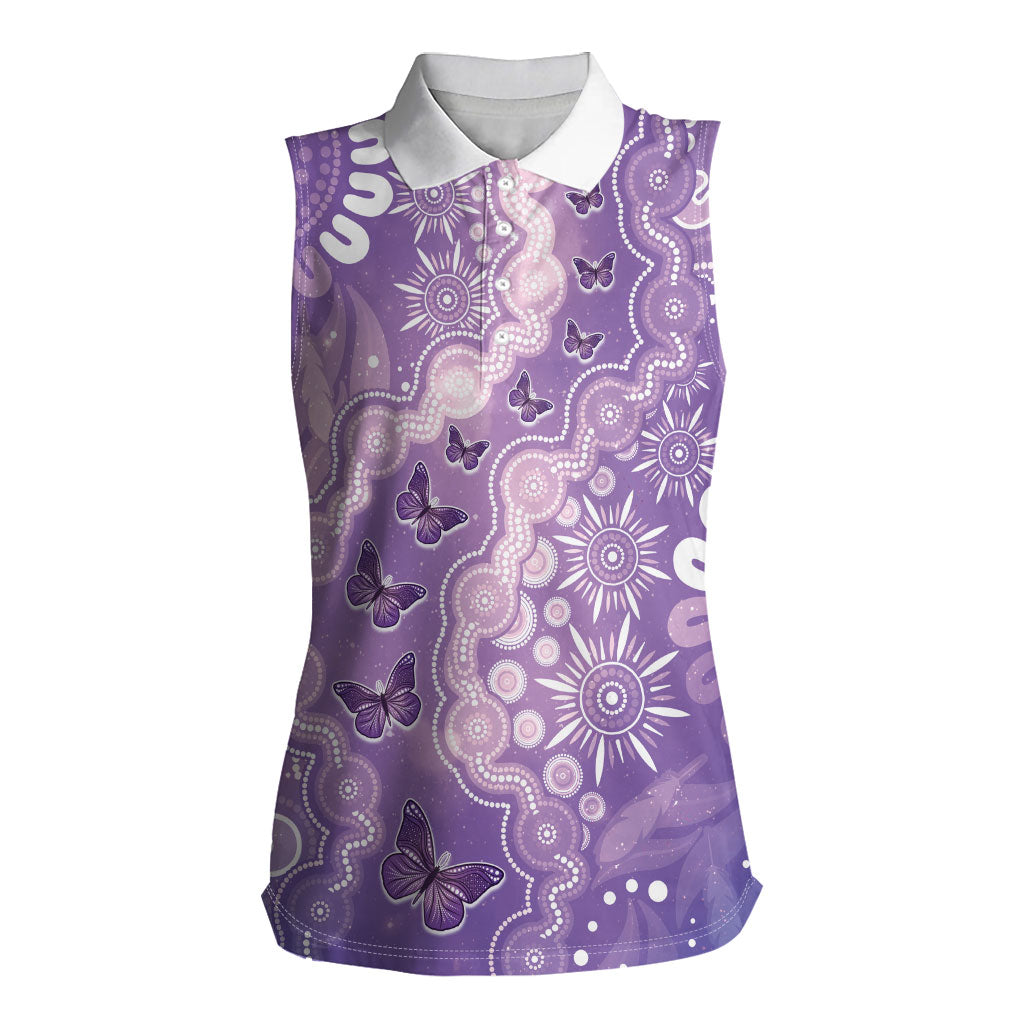 Australia Epilepsy Support Women Sleeveless Polo Shirt Purple Butterflies Aboriginal