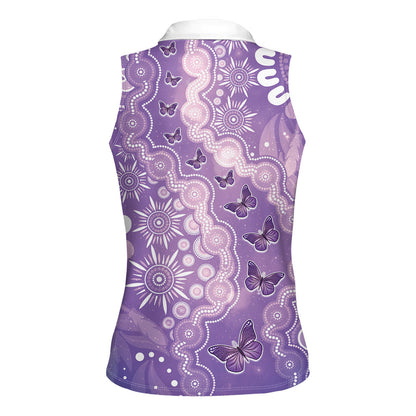 Australia Epilepsy Support Women Sleeveless Polo Shirt Purple Butterflies Aboriginal