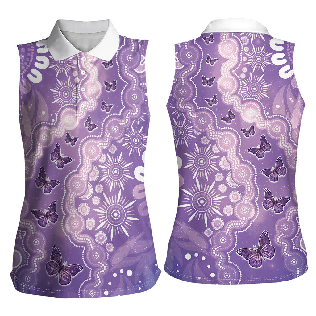Australia Epilepsy Support Women Sleeveless Polo Shirt Purple Butterflies Aboriginal