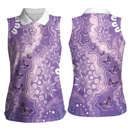 Australia Epilepsy Support Women Sleeveless Polo Shirt Purple Butterflies Aboriginal