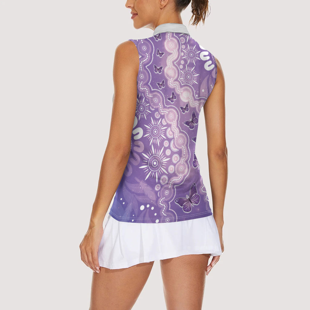 Australia Epilepsy Support Women Sleeveless Polo Shirt Purple Butterflies Aboriginal