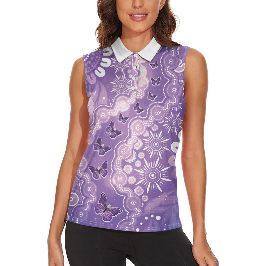 Australia Epilepsy Support Women Sleeveless Polo Shirt Purple Butterflies Aboriginal