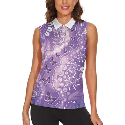 Australia Epilepsy Support Women Sleeveless Polo Shirt Purple Butterflies Aboriginal