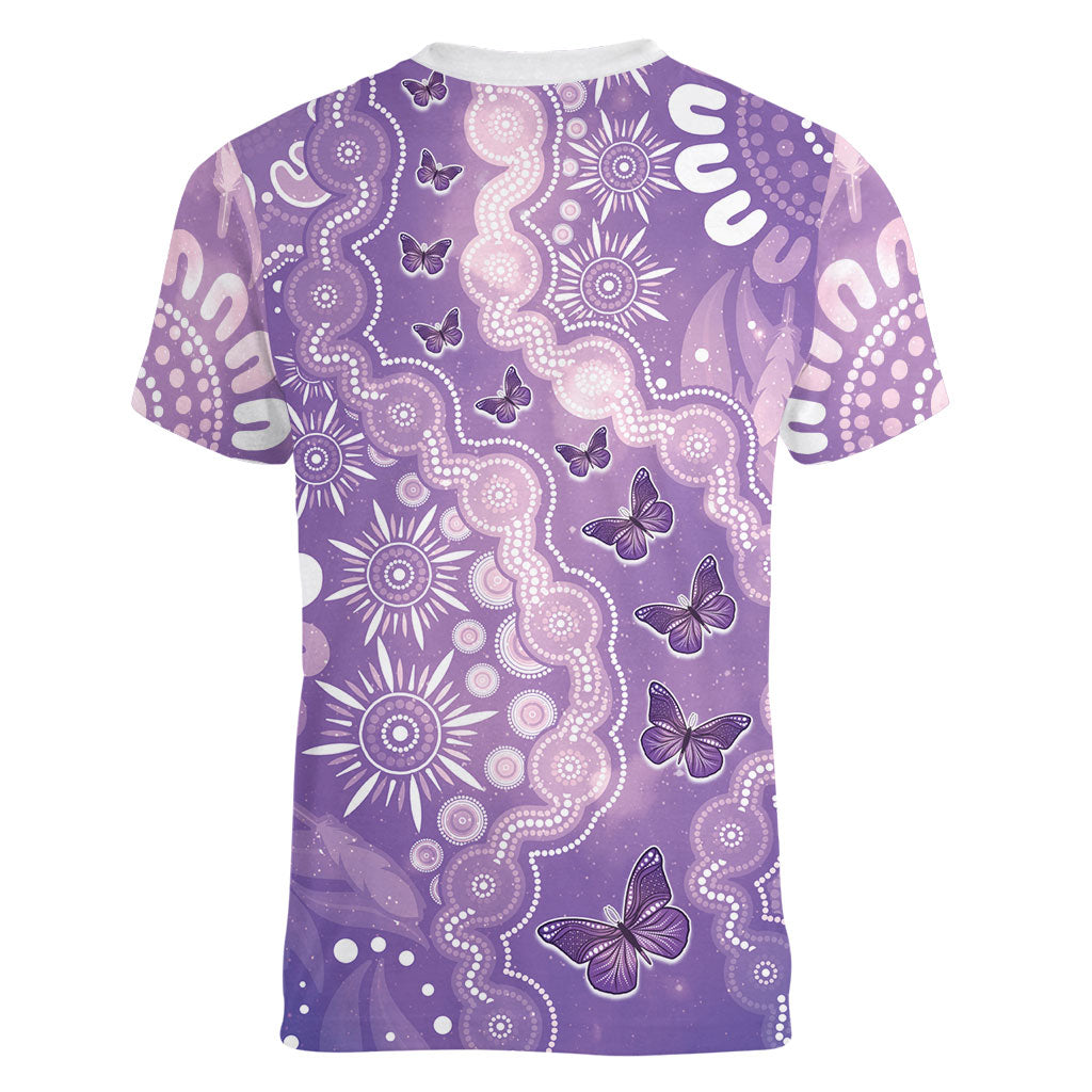 Australia Epilepsy Support Women V-Neck T-Shirt Purple Butterflies Aboriginal