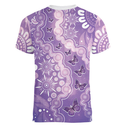 Australia Epilepsy Support Women V-Neck T-Shirt Purple Butterflies Aboriginal