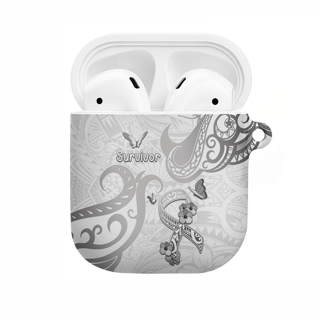 Brain Cancer Support AirPods Case Ribbon Polynesian Pattern