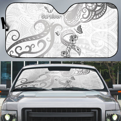 Brain Cancer Support Auto Sun Shade Ribbon Polynesian Pattern