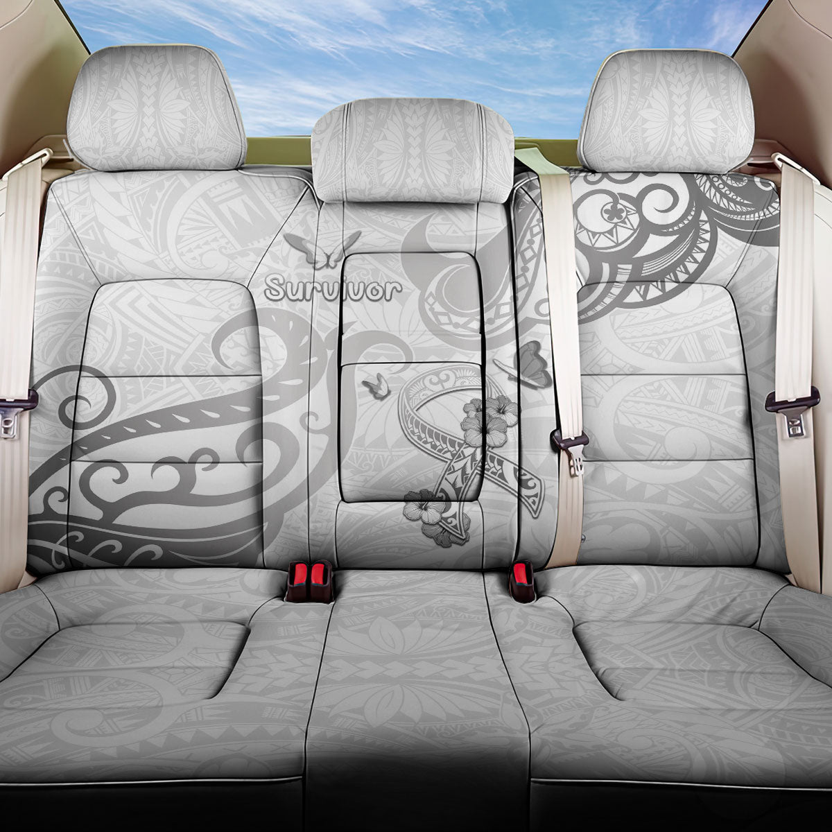 Brain Cancer Support Back Car Seat Cover Ribbon Polynesian Pattern