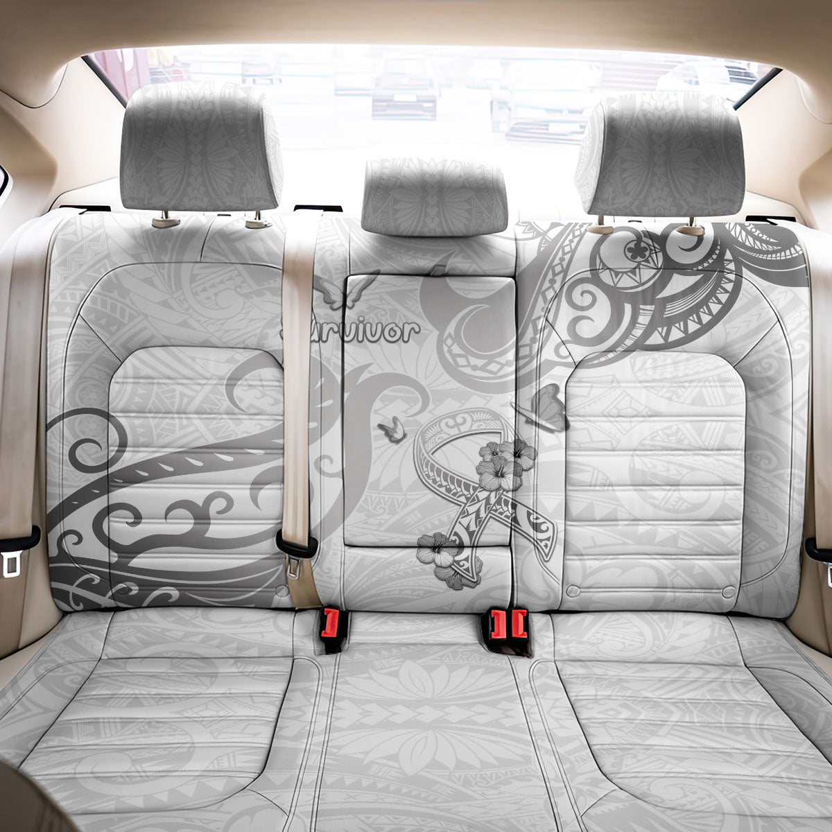 Brain Cancer Support Back Car Seat Cover Ribbon Polynesian Pattern