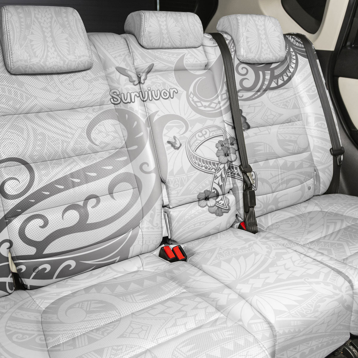 Brain Cancer Support Back Car Seat Cover Ribbon Polynesian Pattern