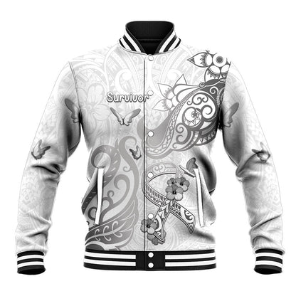 Personalised Brain Cancer Support Baseball Jacket Ribbon Polynesian Pattern