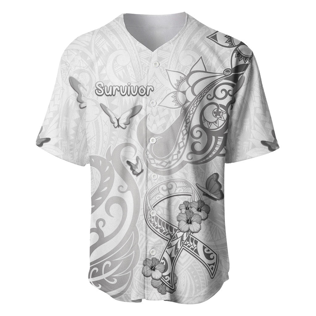 Personalised Brain Cancer Support Baseball Jersey Ribbon Polynesian Pattern