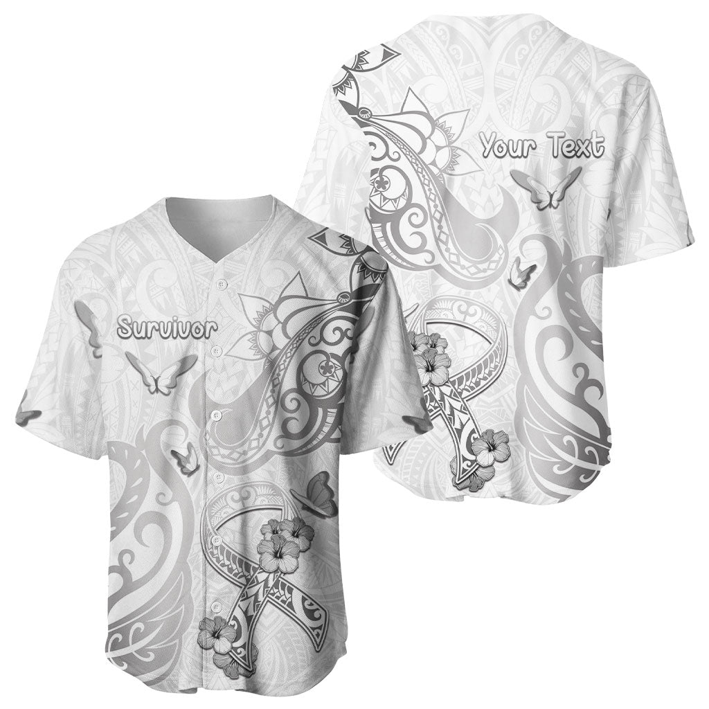Personalised Brain Cancer Support Baseball Jersey Ribbon Polynesian Pattern