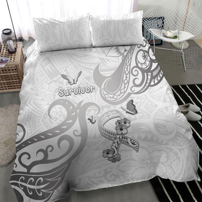 Brain Cancer Support Bedding Set Ribbon Polynesian Pattern
