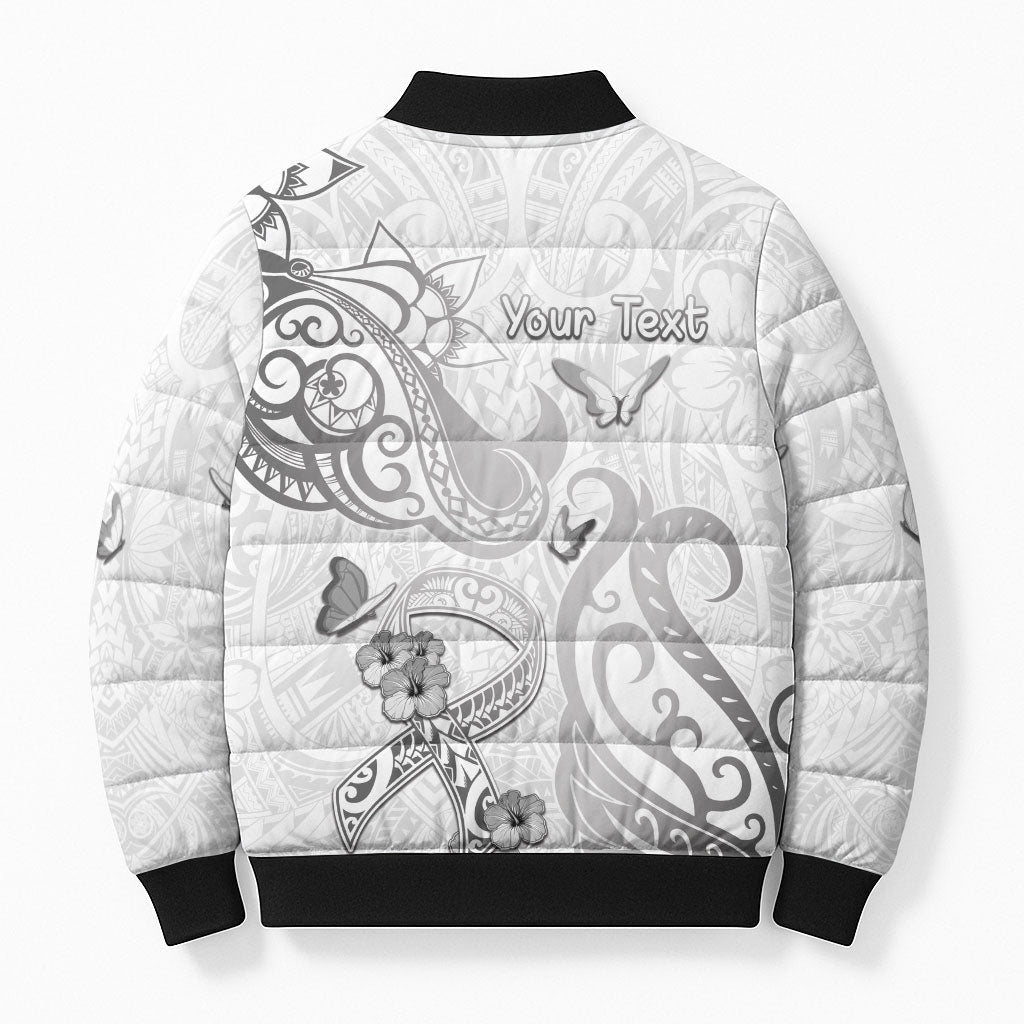 Personalised Brain Cancer Support Bomber Puffer Jacket Ribbon Polynesian Pattern
