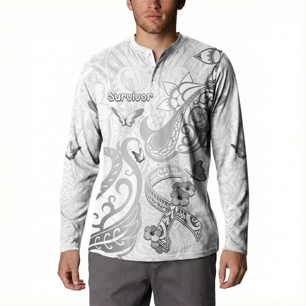 Personalised Brain Cancer Support Button Sweatshirt Ribbon Polynesian Pattern