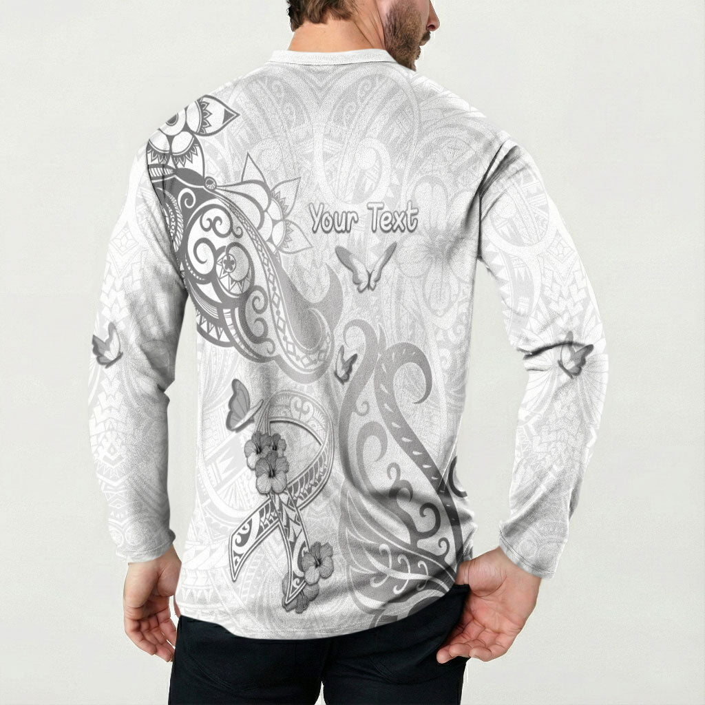 Personalised Brain Cancer Support Button Sweatshirt Ribbon Polynesian Pattern