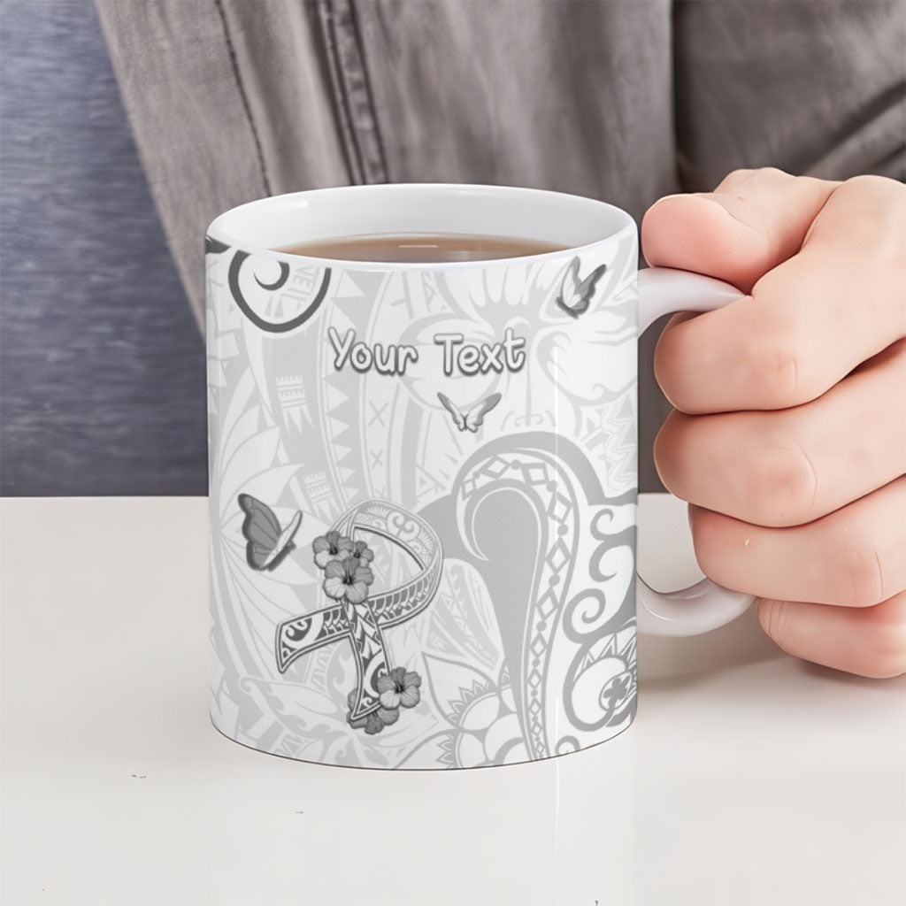 Personalised Brain Cancer Support Ceramic Mug Ribbon Polynesian Pattern