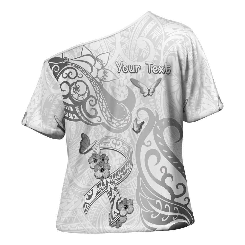 Personalised Brain Cancer Support Cross Shoulder Shirt Ribbon Polynesian Pattern