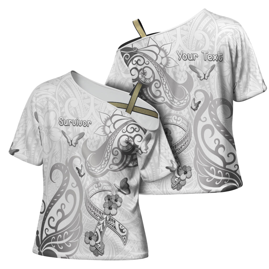 Personalised Brain Cancer Support Cross Shoulder Shirt Ribbon Polynesian Pattern