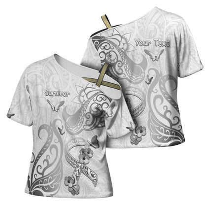 Personalised Brain Cancer Support Cross Shoulder Shirt Ribbon Polynesian Pattern