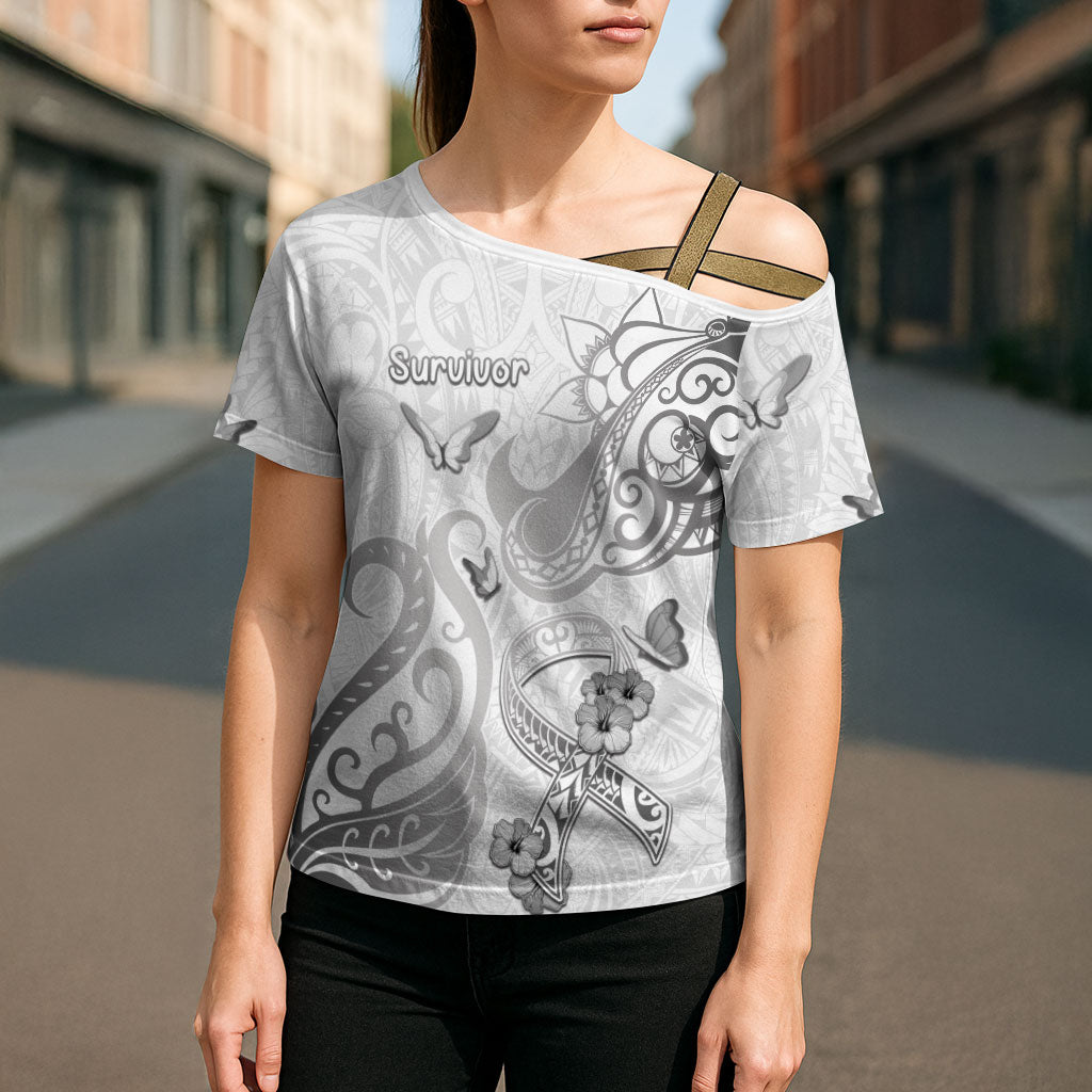 Personalised Brain Cancer Support Cross Shoulder Shirt Ribbon Polynesian Pattern