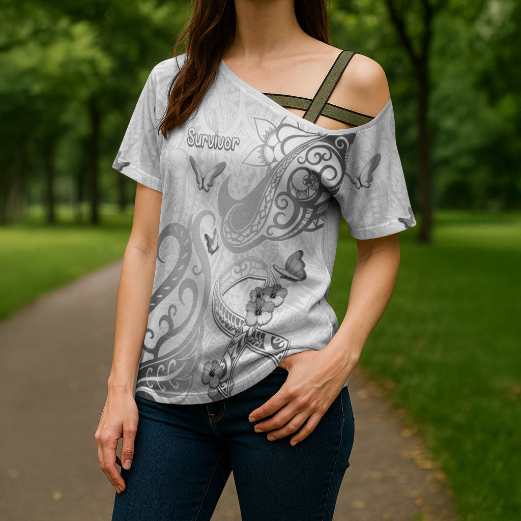 Personalised Brain Cancer Support Cross Shoulder Shirt Ribbon Polynesian Pattern