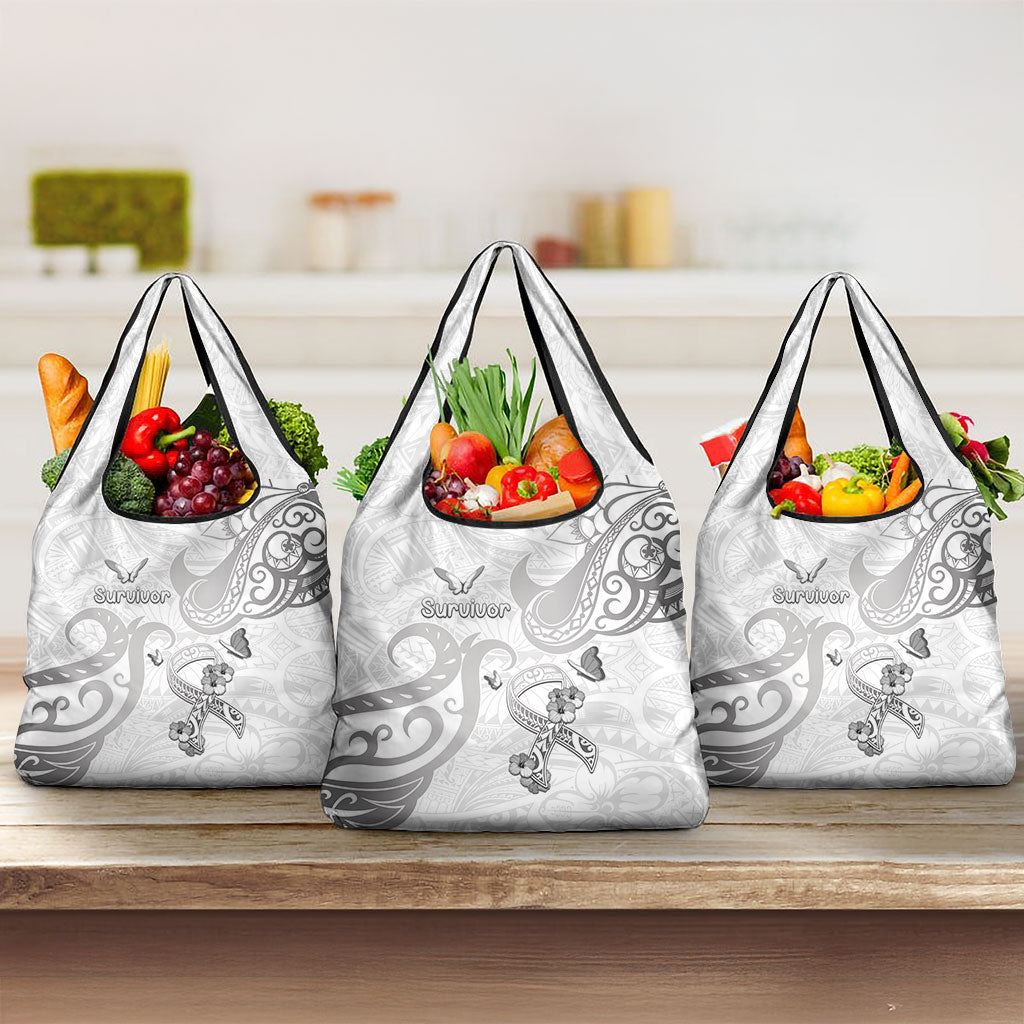 Brain Cancer Support Grocery Bag Ribbon Polynesian Pattern