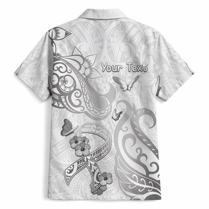 Personalised Brain Cancer Support Hawaiian Shirt Ribbon Polynesian Pattern