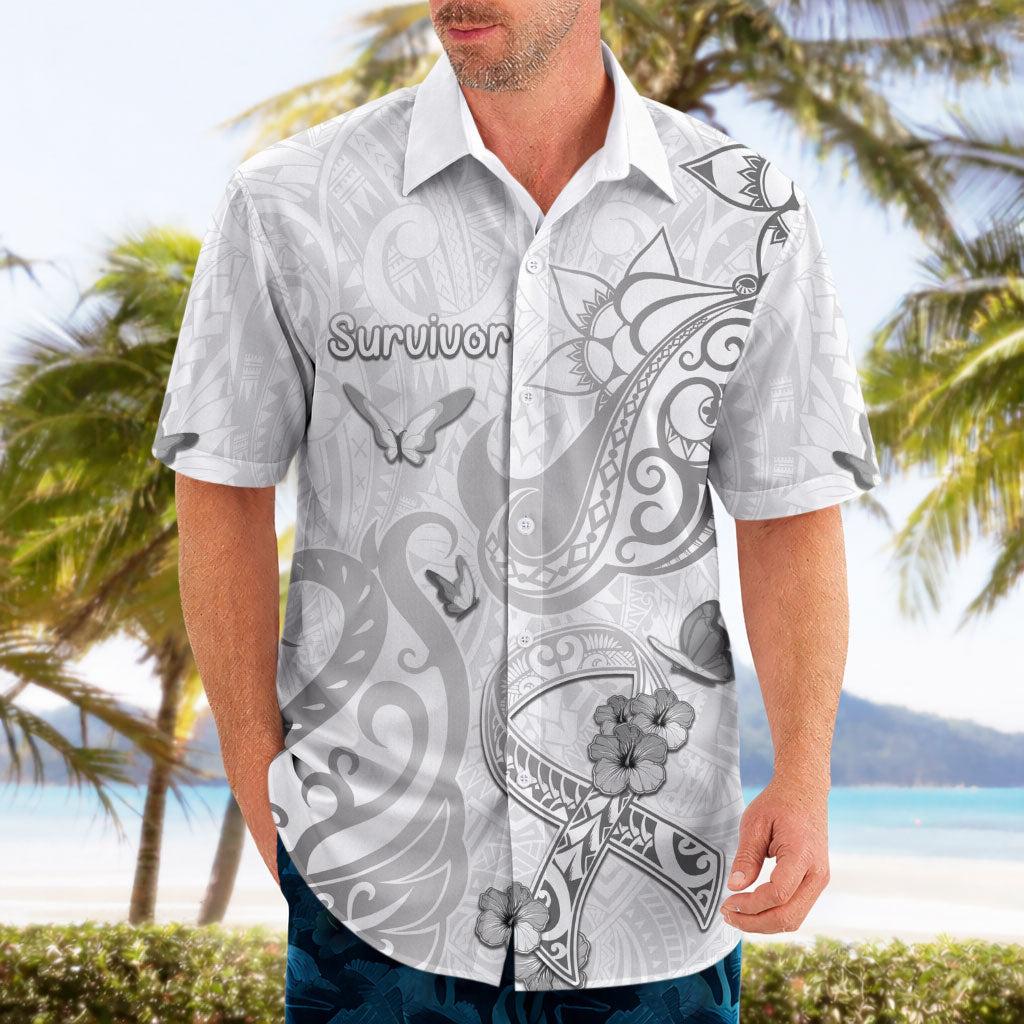 Personalised Brain Cancer Support Hawaiian Shirt Ribbon Polynesian Pattern