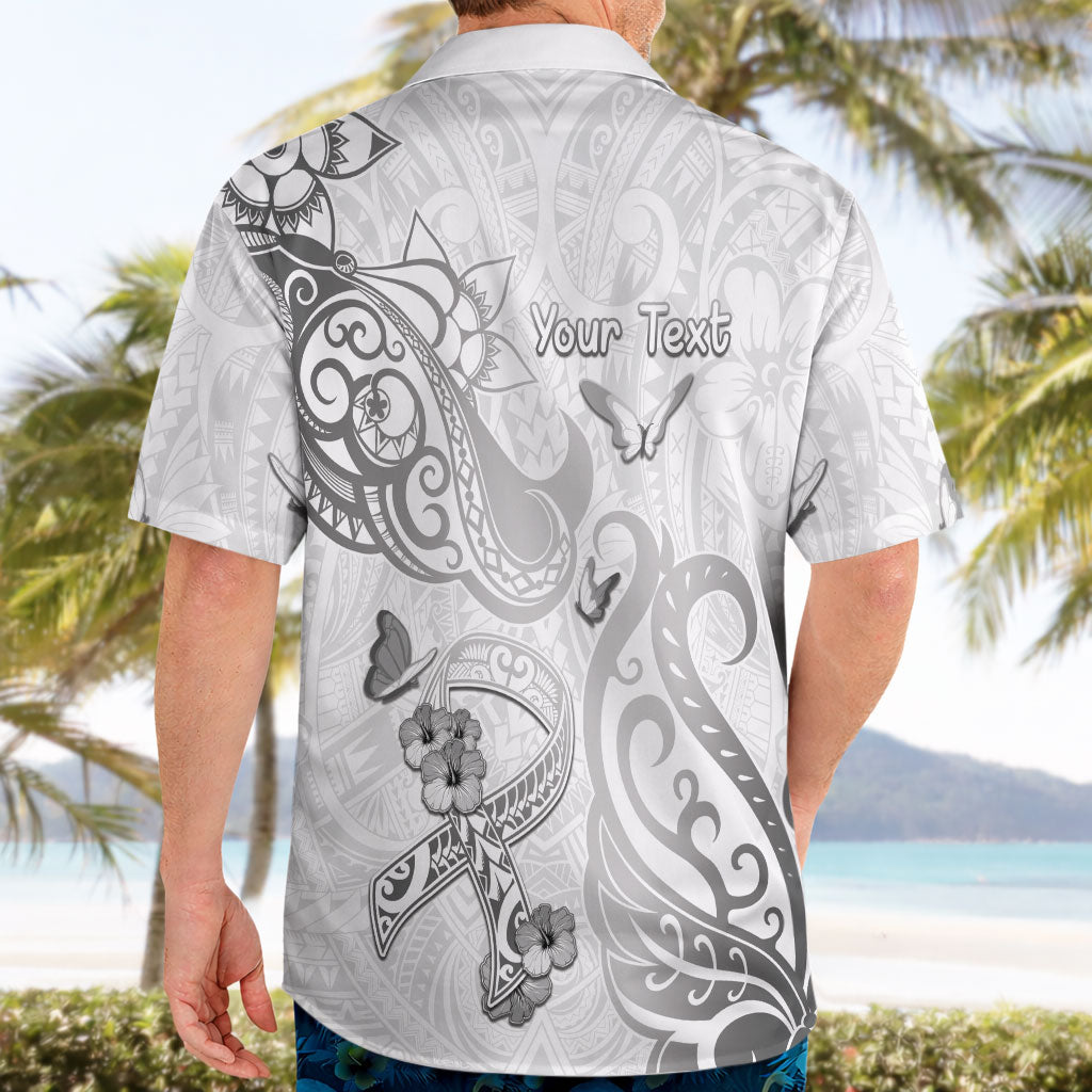 Personalised Brain Cancer Support Hawaiian Shirt Ribbon Polynesian Pattern