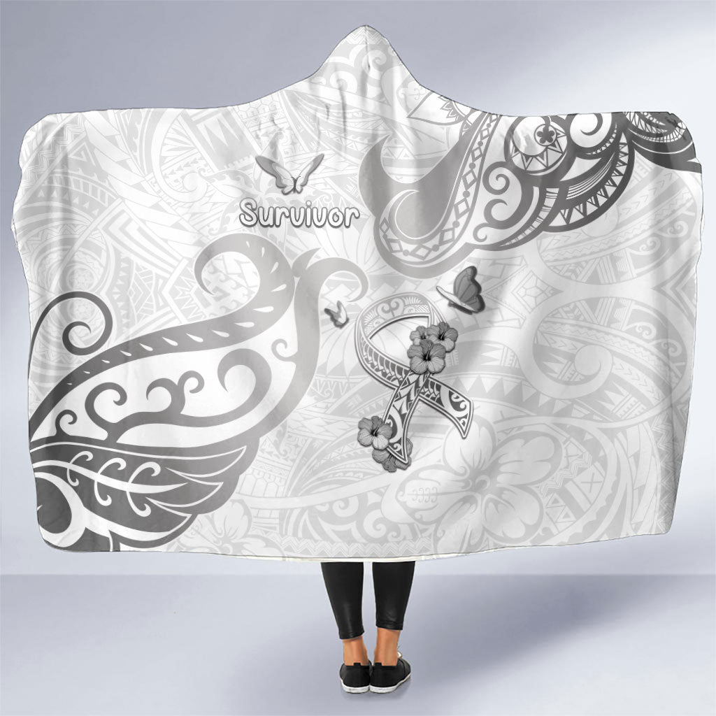 Brain Cancer Support Hooded Blanket Ribbon Polynesian Pattern