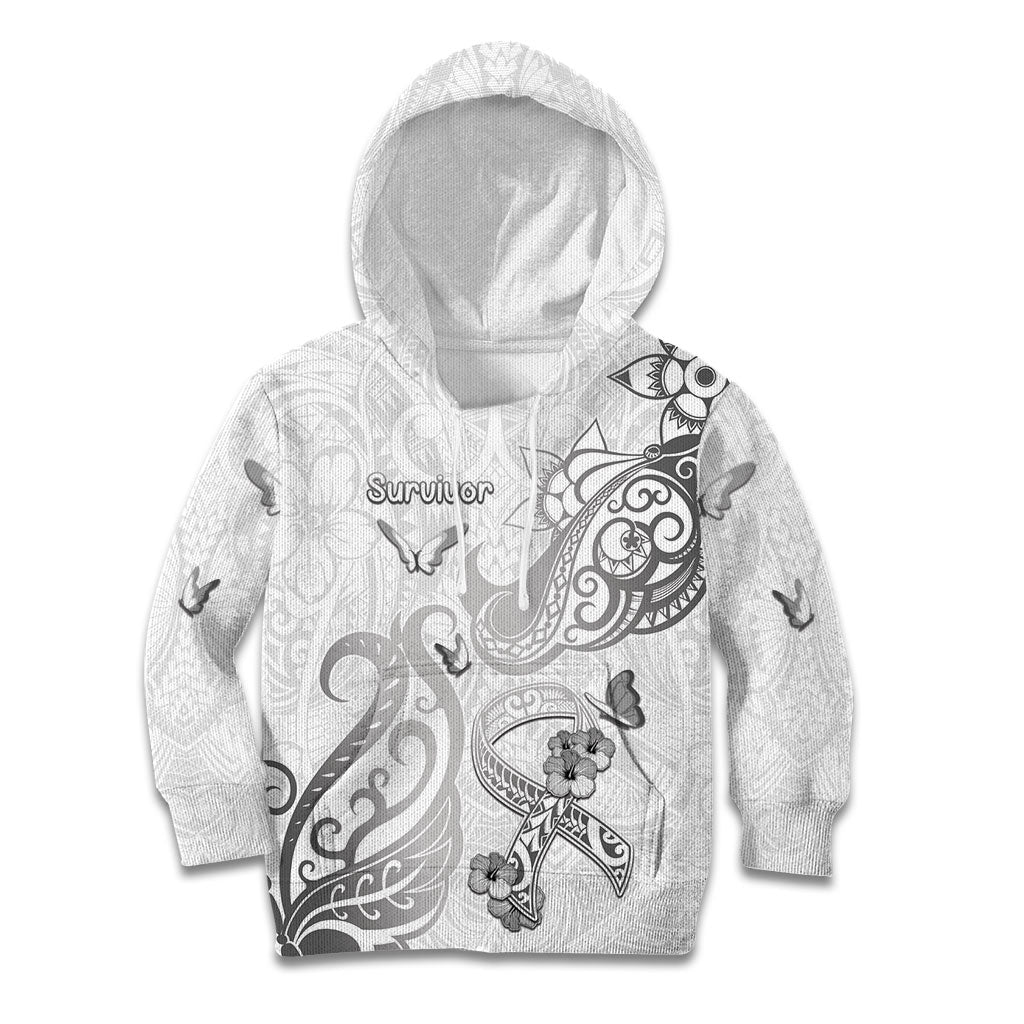 Personalised Brain Cancer Support Kid Hoodie Ribbon Polynesian Pattern