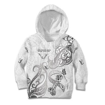 Personalised Brain Cancer Support Kid Hoodie Ribbon Polynesian Pattern