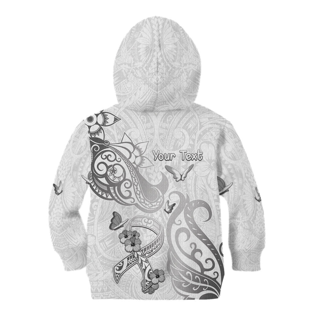 Personalised Brain Cancer Support Kid Hoodie Ribbon Polynesian Pattern