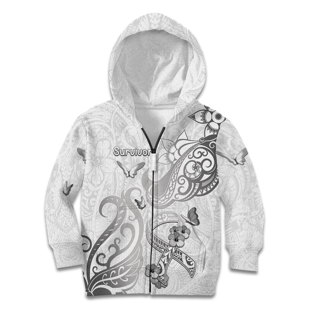 Personalised Brain Cancer Support Kid Hoodie Ribbon Polynesian Pattern