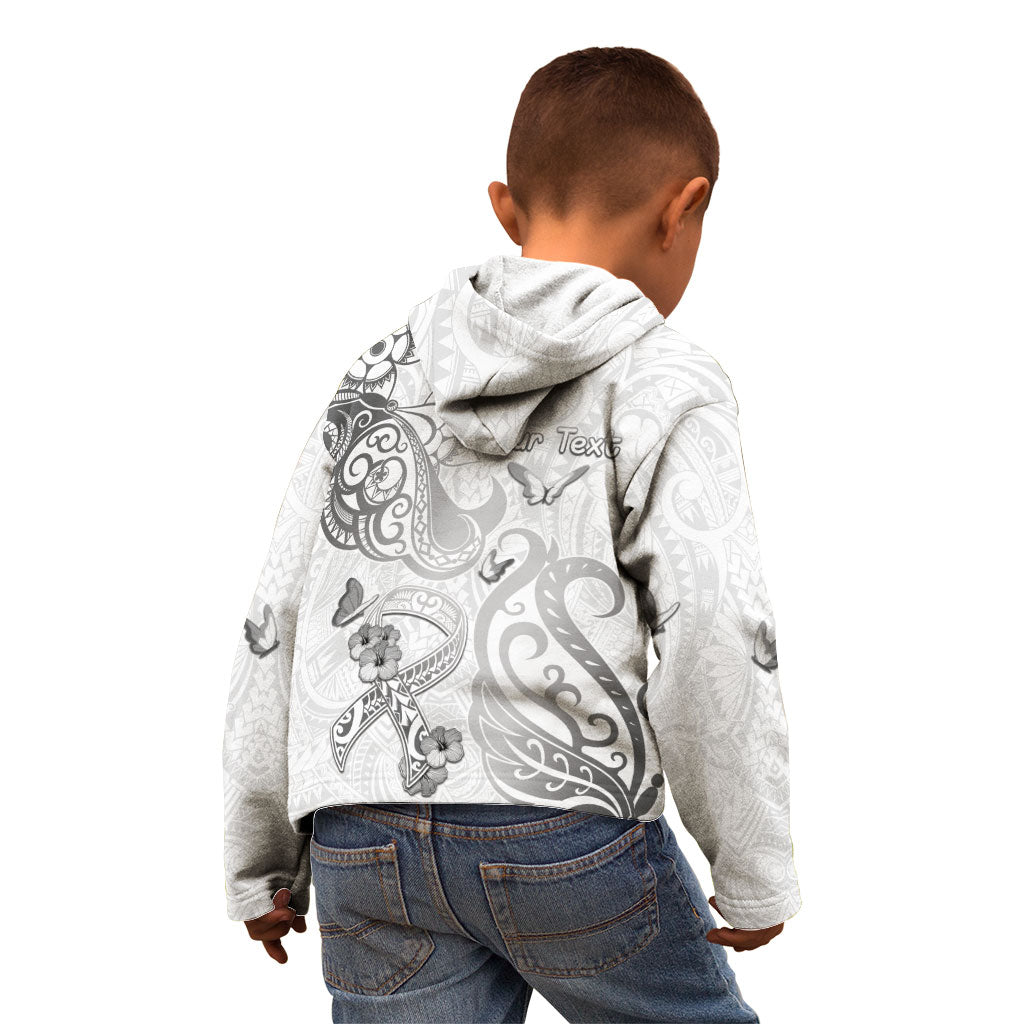 Personalised Brain Cancer Support Kid Hoodie Ribbon Polynesian Pattern