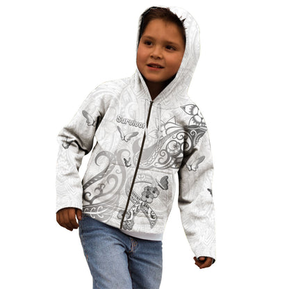 Personalised Brain Cancer Support Kid Hoodie Ribbon Polynesian Pattern