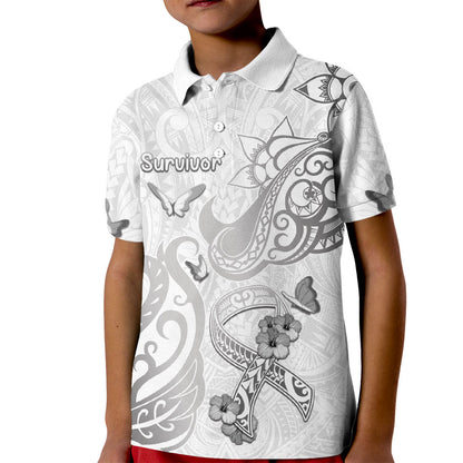 Personalised Brain Cancer Support Kid Polo Shirt Ribbon Polynesian Pattern
