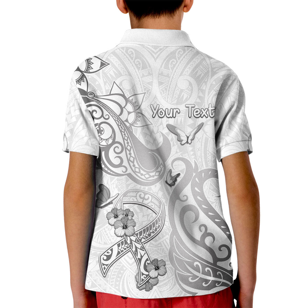 Personalised Brain Cancer Support Kid Polo Shirt Ribbon Polynesian Pattern