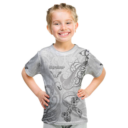 Personalised Brain Cancer Support Kid T Shirt Ribbon Polynesian Pattern